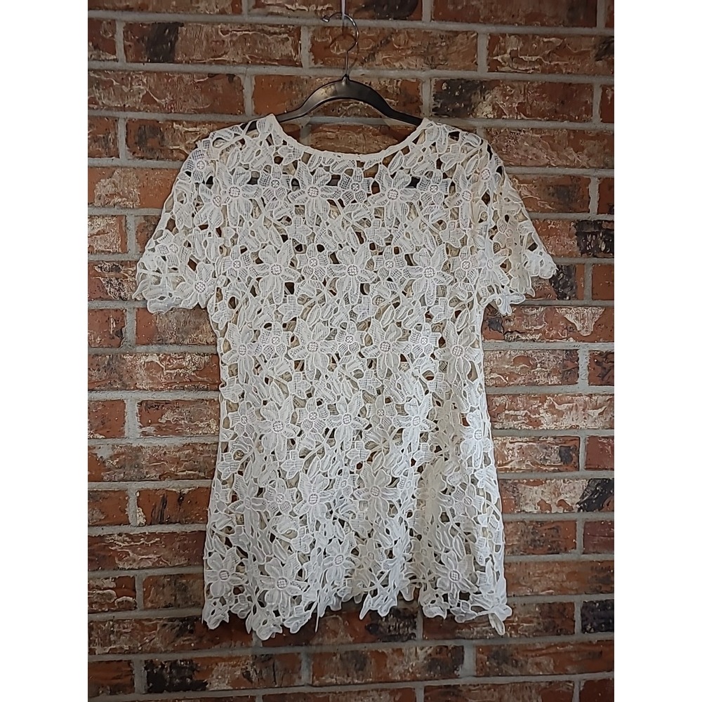 Womens‎ Lace Crochet Ivory Large Cut Out Flower boho Blouse Women's Size M - Picture 5 of 7